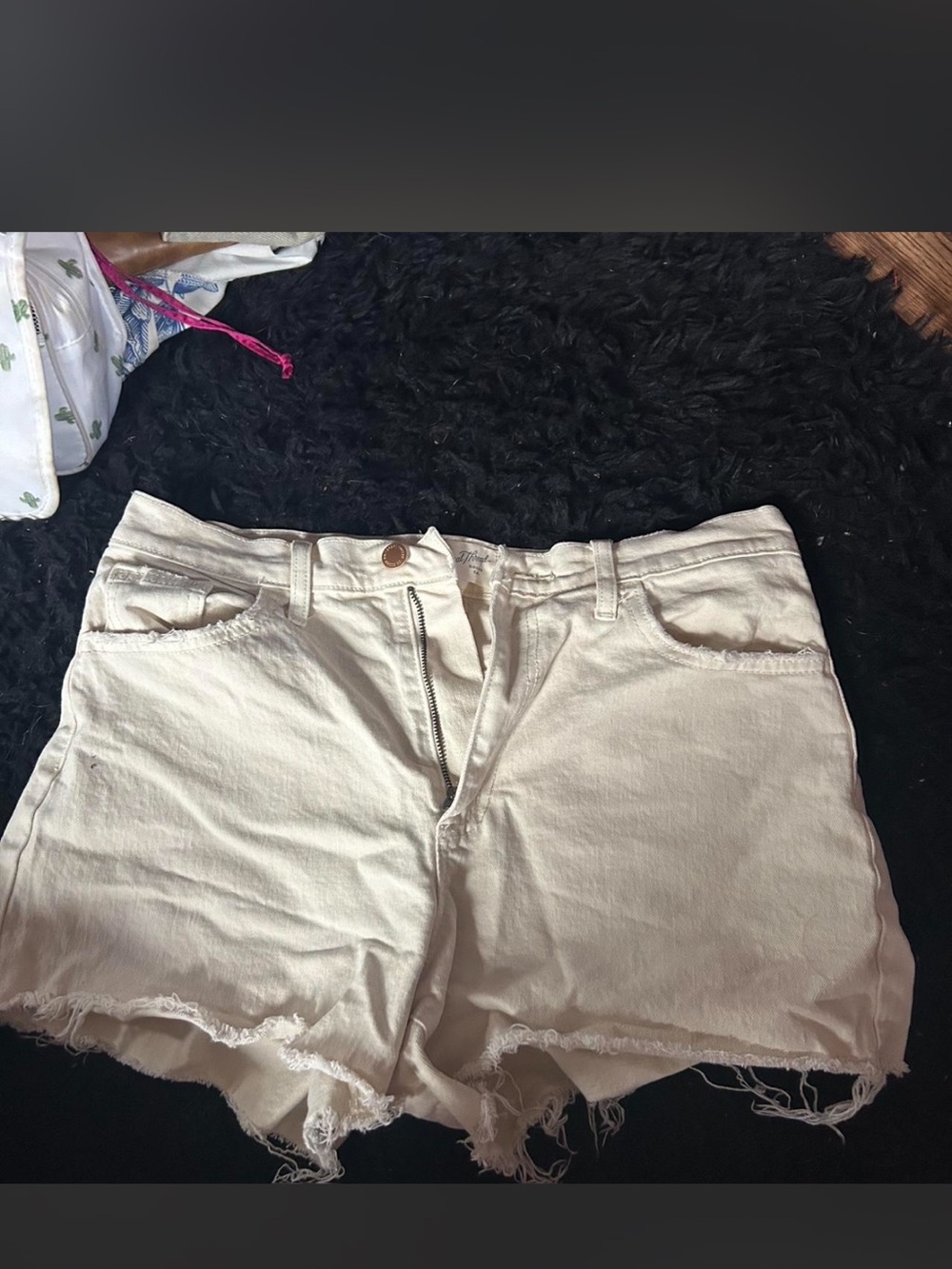 Universal Thread Cream Frayed Denim Shorts